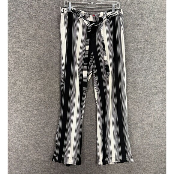 Hot Kiss Pants Women XL Black Striped High Rise Chino Flat Front Belted Casual - Picture 1 of 8